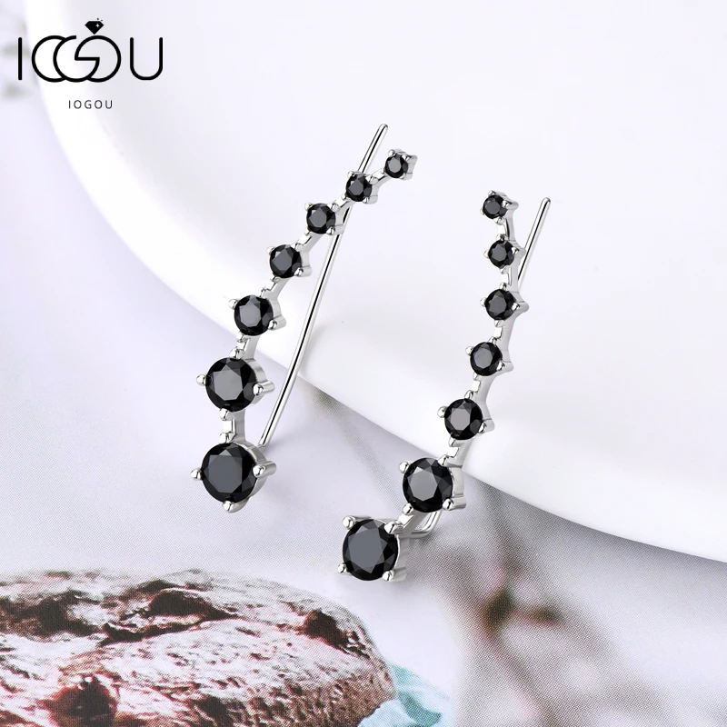 Black/ White 7 Star Moissanite Earrings Cuffs Crawler Piercing Climber For Women Silver 925 Personality Fine Jewelry Gifts Party