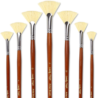 Artist Fan Paint Brush 7/14Pcs, White Hog Bristle Natural Hair Anti-Shedding Brush Tips, Long Handle for Acrylic Oil Painting
