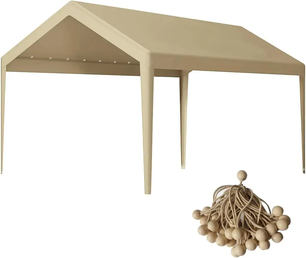 

10x20 FT Heavy Duty Carport Replacement Cover with Fabric Leg Skirts and Ball Bungees, Beige (Top Only)