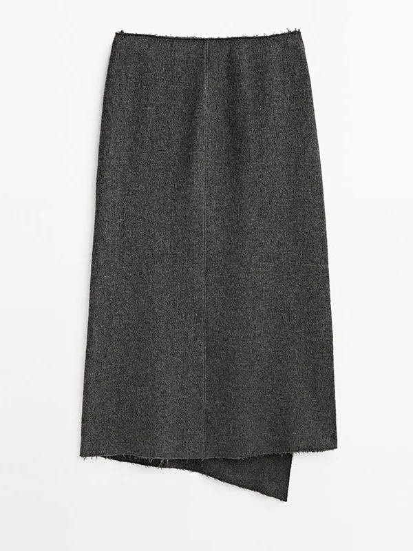 Cosmd Autumn Winter New Arrival Women's Midi Skirt Pure Color Asymmetrical High Waist Commute Vintage f-length Skirts