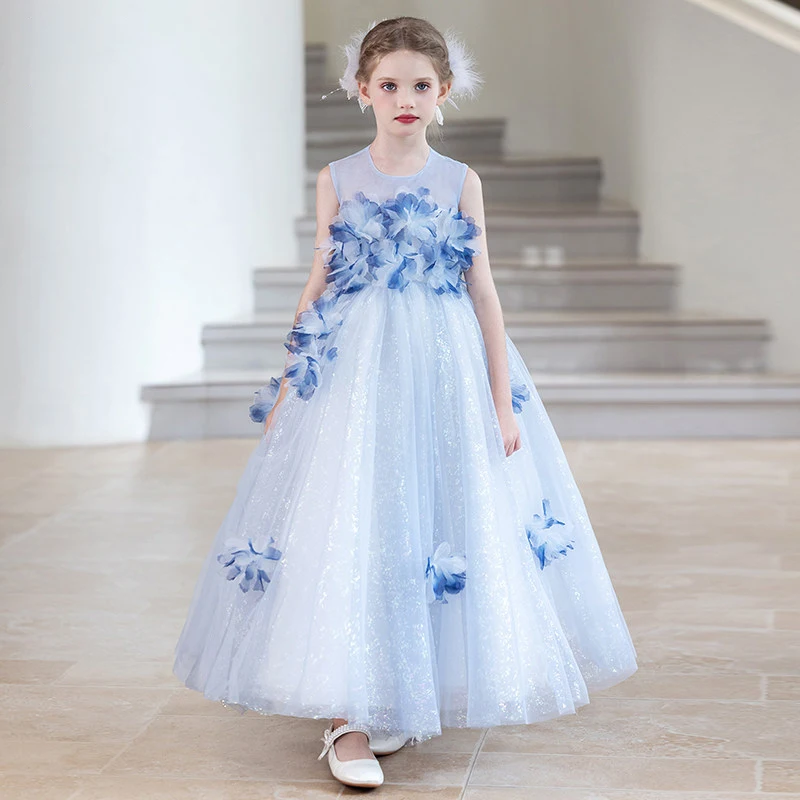 2026 New Luxury Nobility Girls' Evening Gown With Train Fashion Princess Dress Runway Model Host Fashion Show Party Birthday