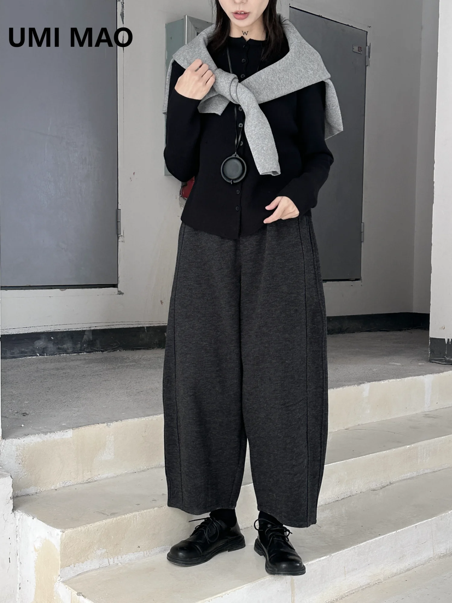 

UMI MAO Yamamoto Dark Design Casual Pants Women's Loose Nine Cent Radish Pants Matted Autumn Winter Grandma Trousers Femme