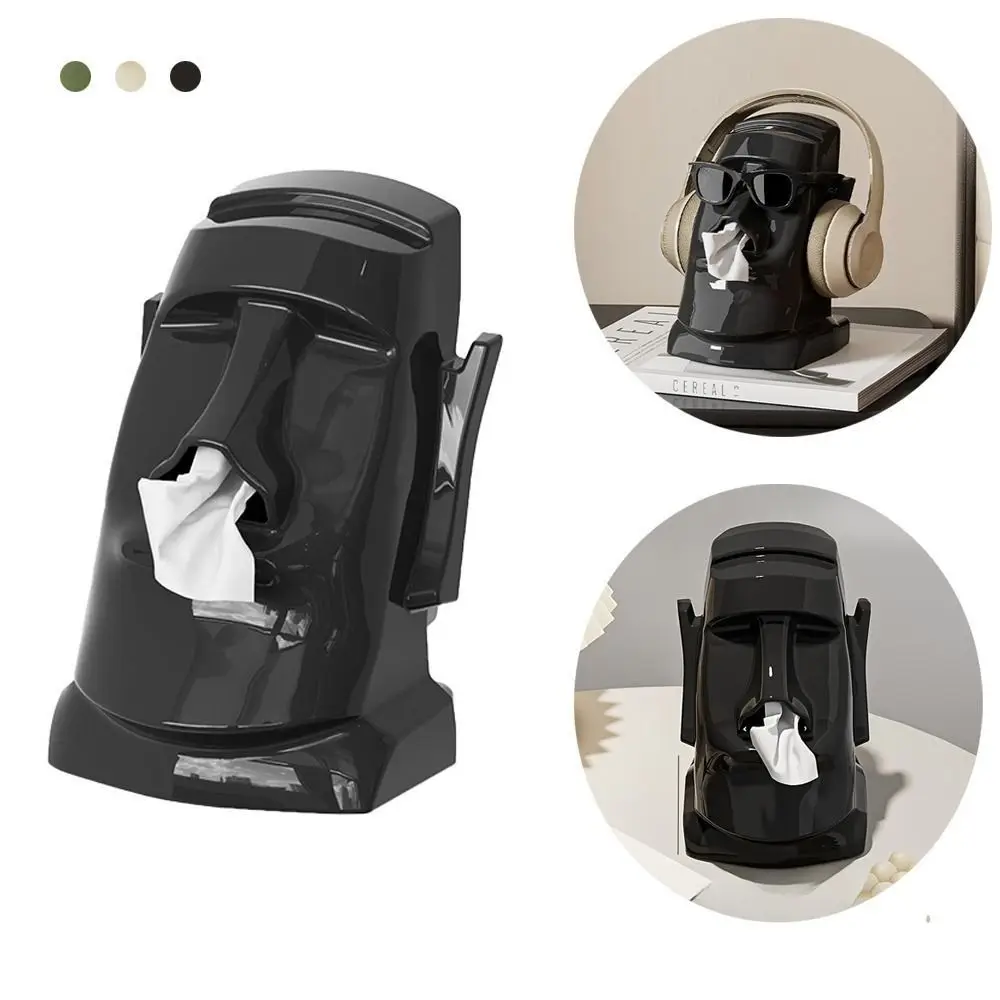 

Creative 3 in 1 Tissue Box ABS Moai Statue Eyeglass Holder Multifunctional Paper Towel Box Bedroom