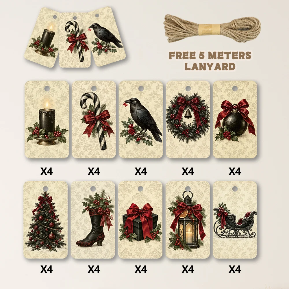 40pcs, Gift Tags, Victorian Vintage Style Art, Hanging Paper Labels for Gift Wrapping, Holiday Party Decor with String
