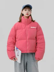 Women's Pink Jacket Parkas Thicken Warm Long Sleeve Padded Coat 90s Vintage Turtleneck Overcoat Streetwear 2000s Clothes Winter