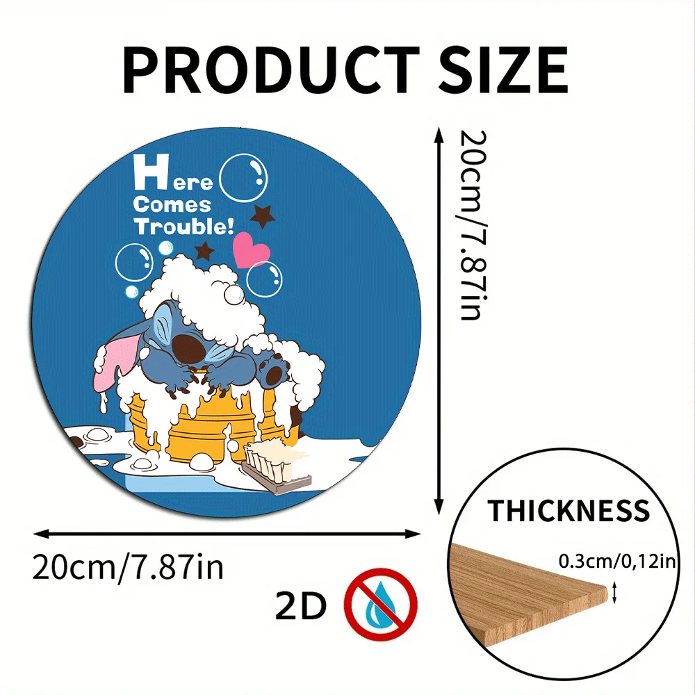 مسطح ثنائي الأبعاد - ديكور منزلي ثنائي الأبعاد قطعة واحدة من ديزني ستيتش "هنا يأتي مشكلة!" مغناطيس معلق على لوحة الباب الخشبية المستديرة - 7.87 × 7.87 بوصة معاد تدويره