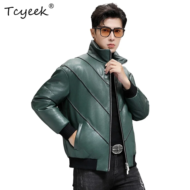 Tcyeek Full Vegetable Tanned Sheepskin Jackets for Man Genuine Leather Down Jacket Short Thick Winter Mens Coats 2026 Chaqueta