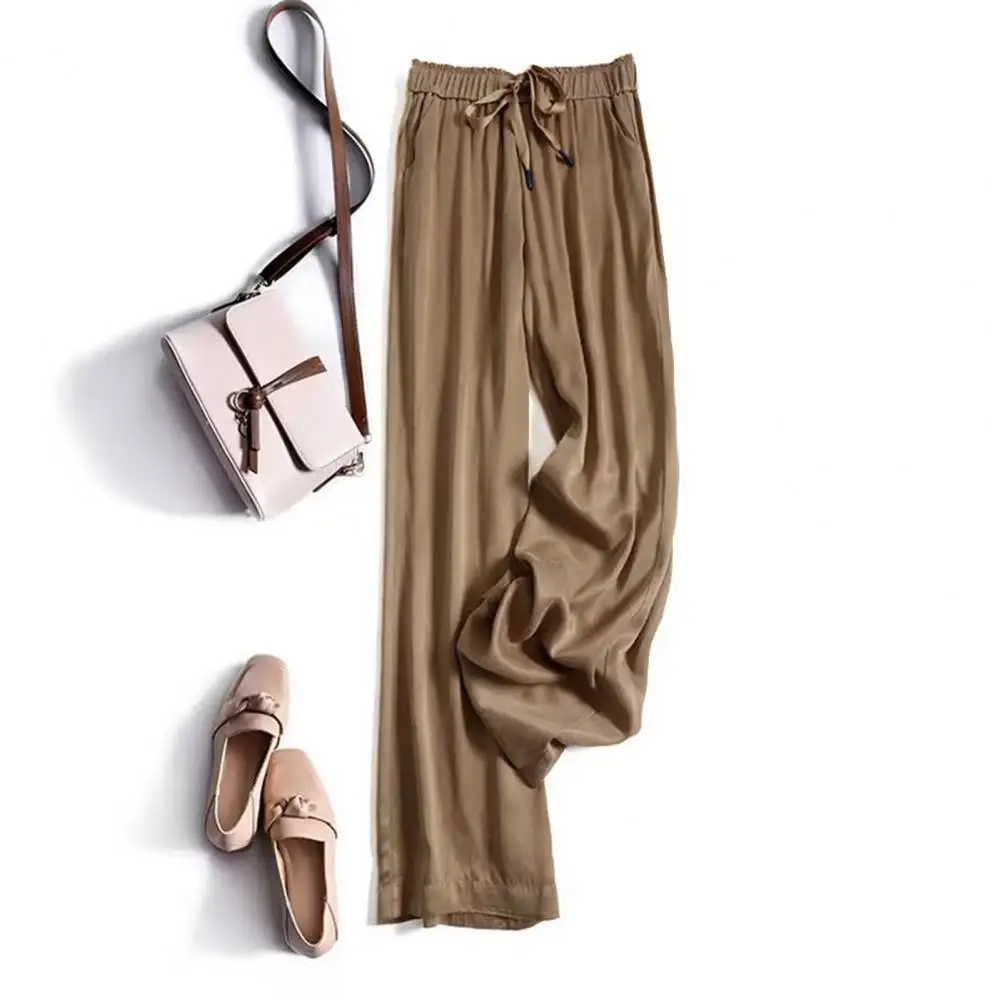 Long Pants Colorfast Lady Slacks Breathable Sweat Absorbing  Attractive Simple Wide Leg Draped Long Trousers