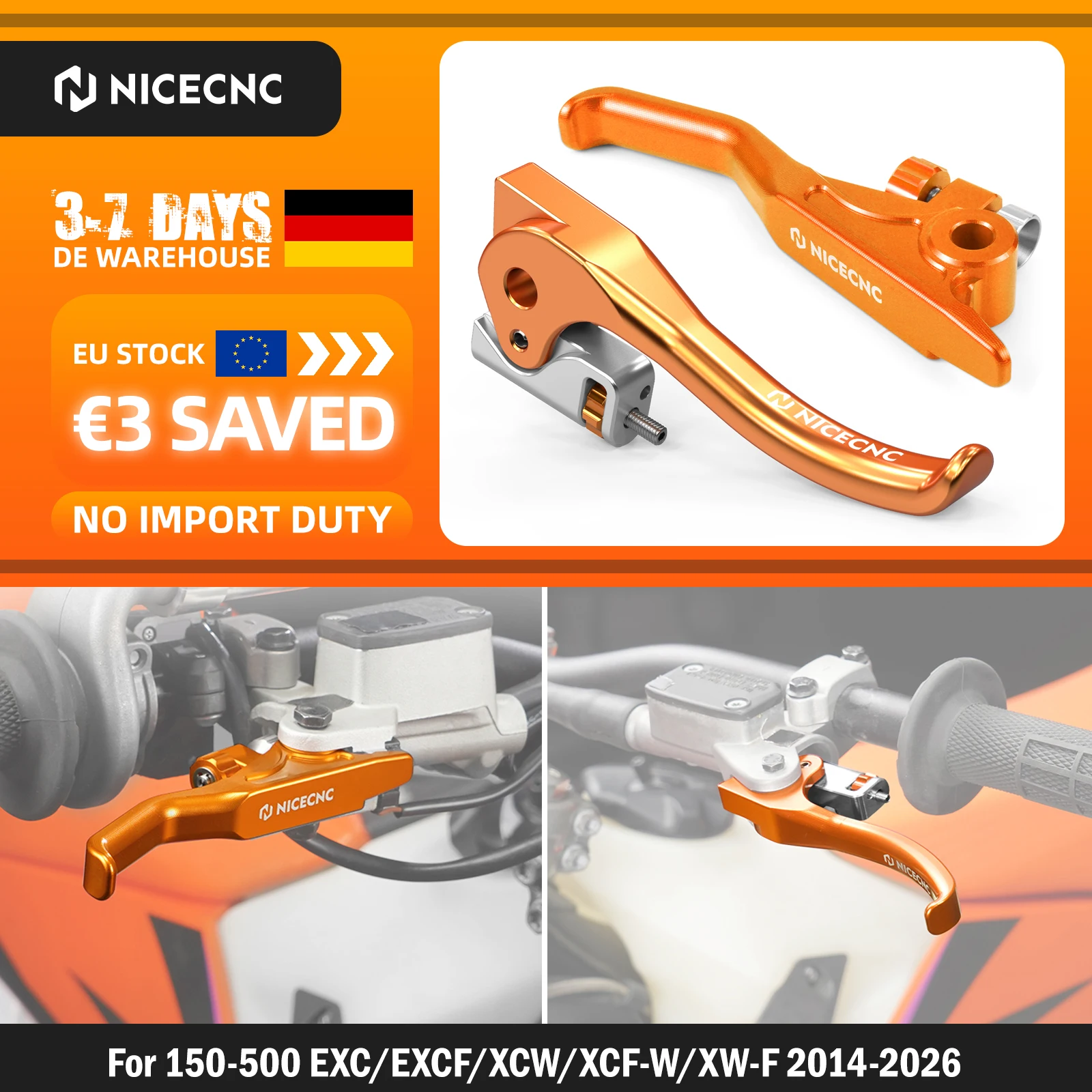NICECNC Kurze Brems- und Kupplungshebel für KTM 2014-2026 EXC 300 EXC 250 EXC-F 350 SXF 450 XC-F 350 XCW 300 und Sherco SE 300R 2015-2025
