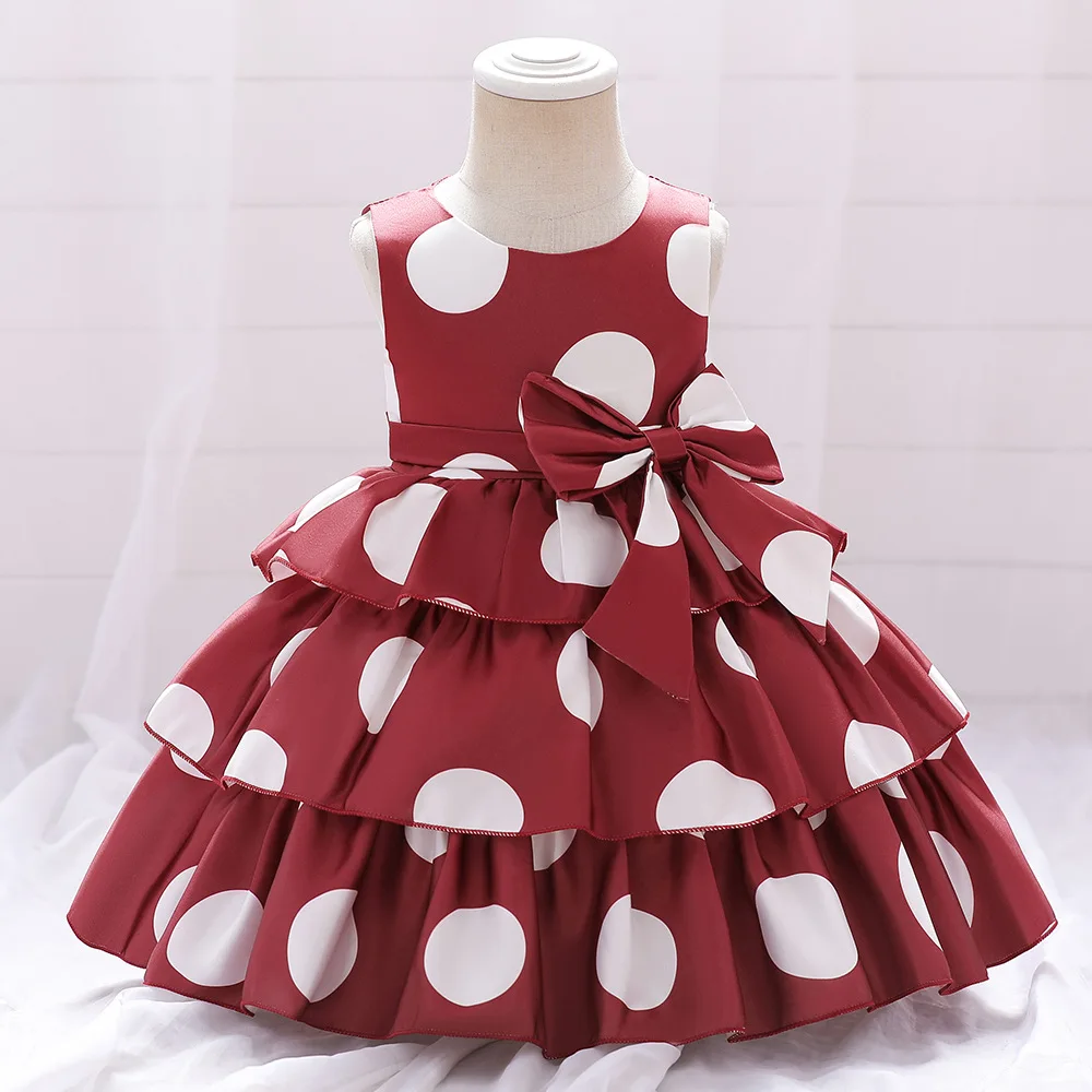 Girls Party Dresses 4 Colors 80cm-130cm Layered Dress Satin Children Dot Ball Gown Cute Vestidos Birthday Wedding