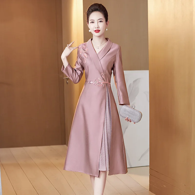 

Yourqipao New Dusty Rose Cheongsams Mother of The Bride Dresses A-line Satin Chinese Wedding Ceremony Banquet Party Prom Dresses