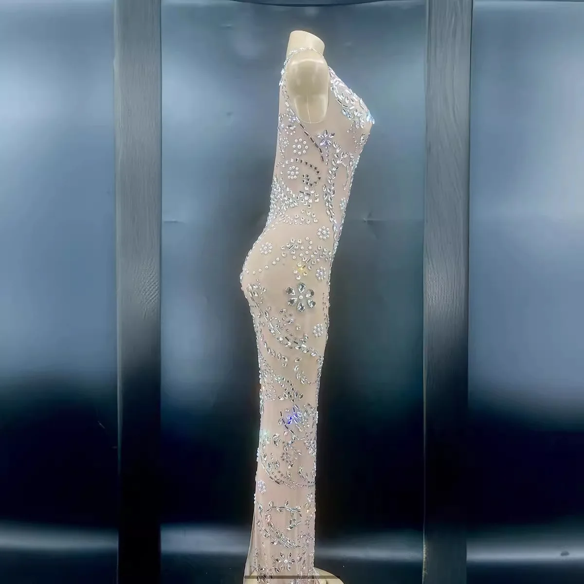 Summer Women's Elegant Shiny Crystal Plus Size Sleeveless Long Evening Dress Sexy For Casual Party Chic And Sweet Evening Dress