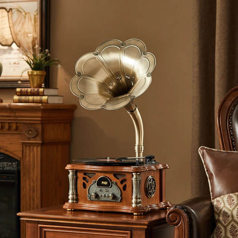 Gramophone retro vinyl record player living room stereo old style record player bluetooth speaker