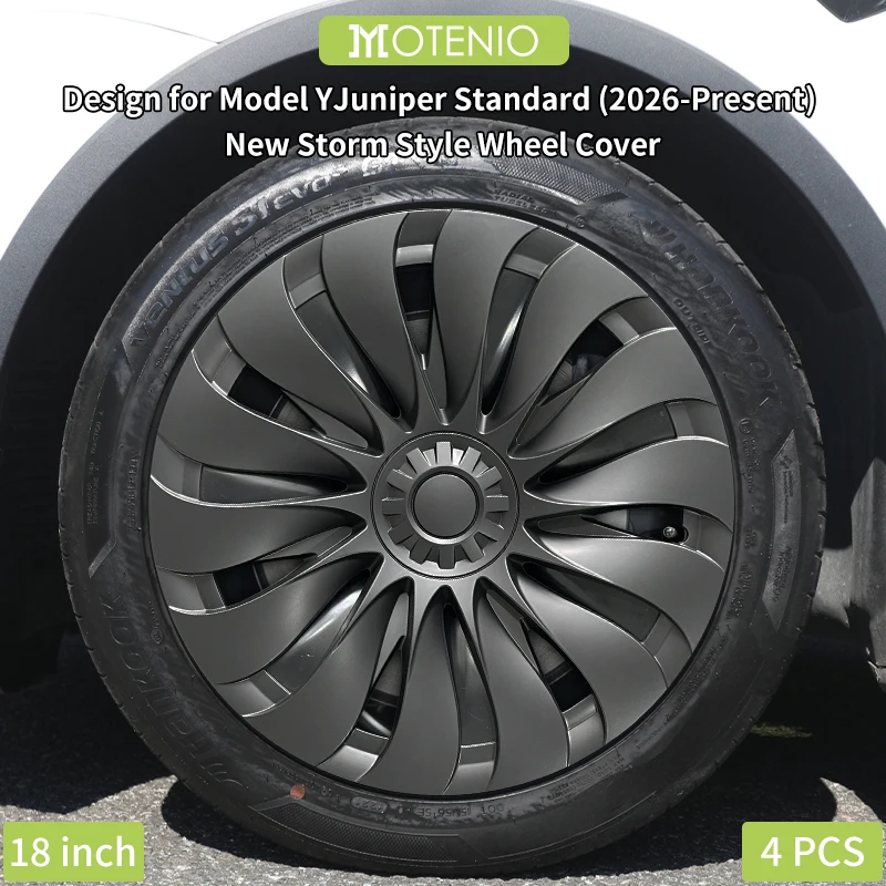 4PCS 18" Storm Style Hubcaps for Tesla Model Y Juniper Standard 2026 Hubcap Full Rim Cover Replacement Wheel Cover Accessories