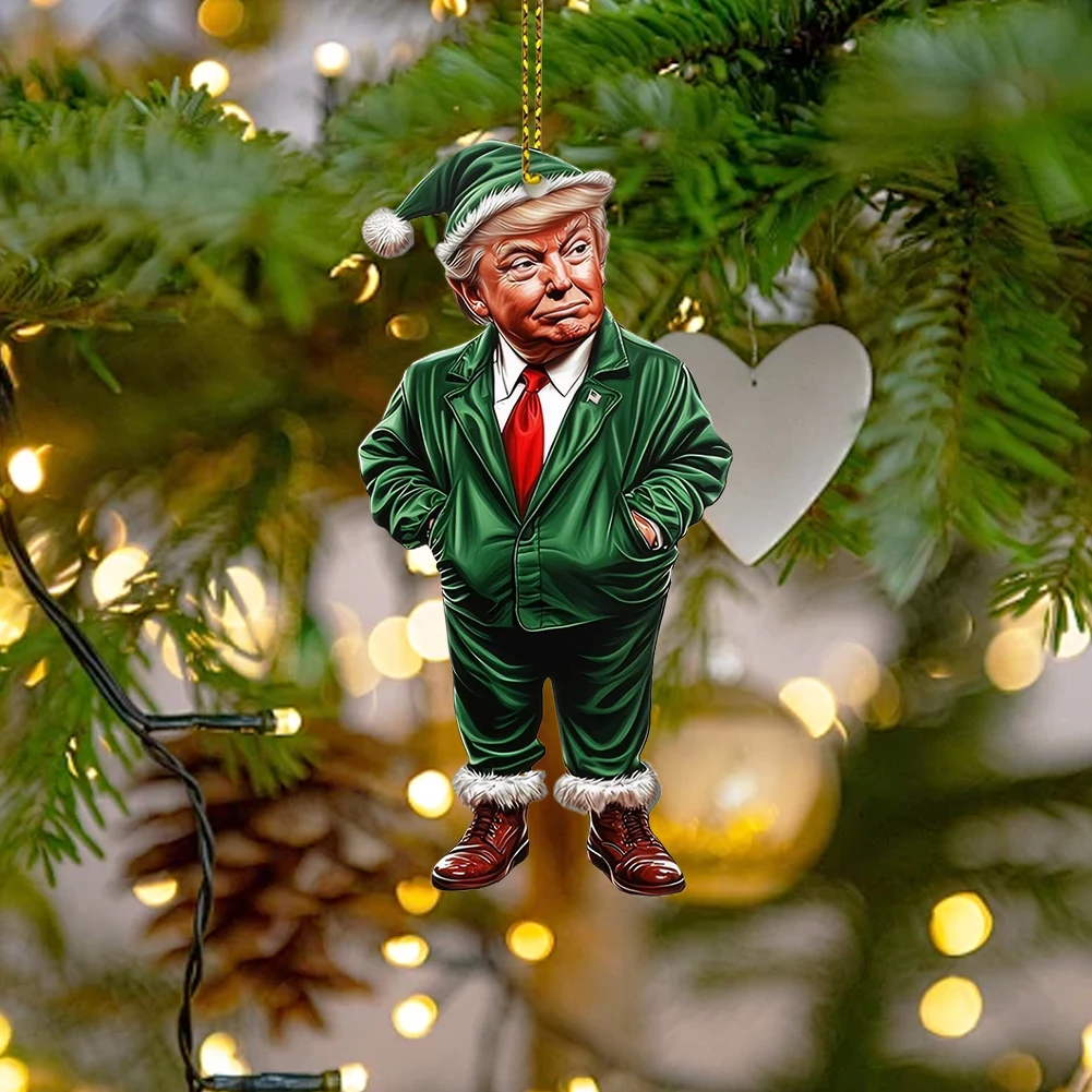 1-8PCS Acrylic Trump Ornaments Funny Donald Trump Pendant Keychains Gifts Xmas Tree Hanging Pendants Props Christmas Decorations