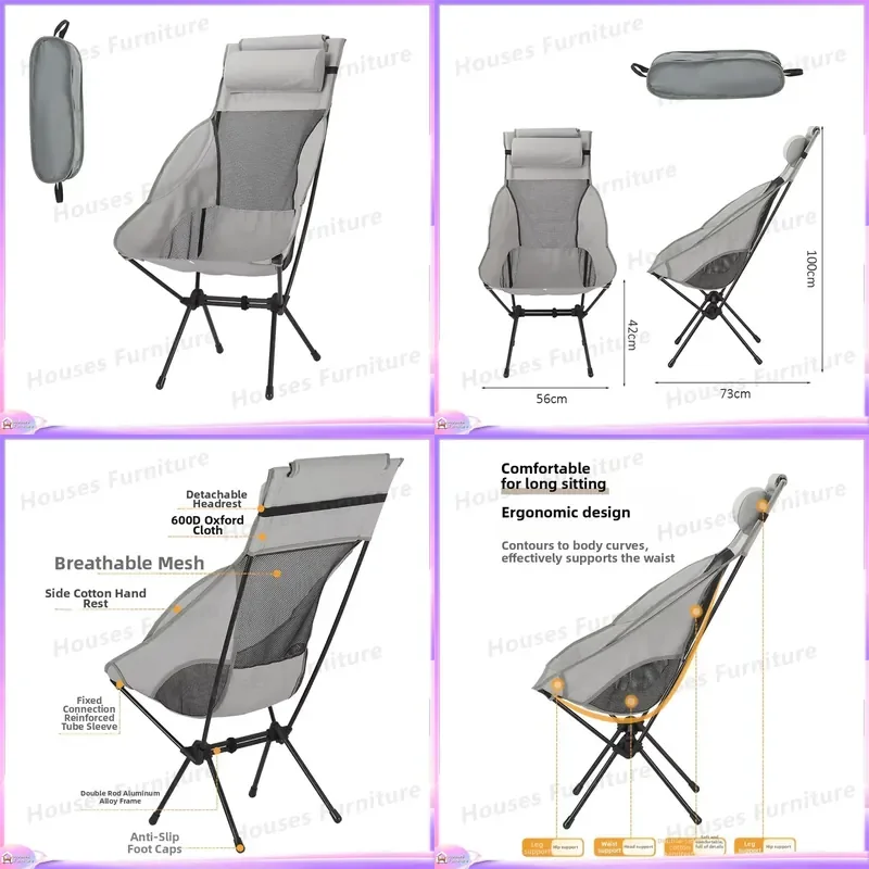 Custom Logo Foldable Camping Chair Heavy Duty Ultra Light Aluminum High Back Portable Outdoor Fishing Picnic Beach Chair