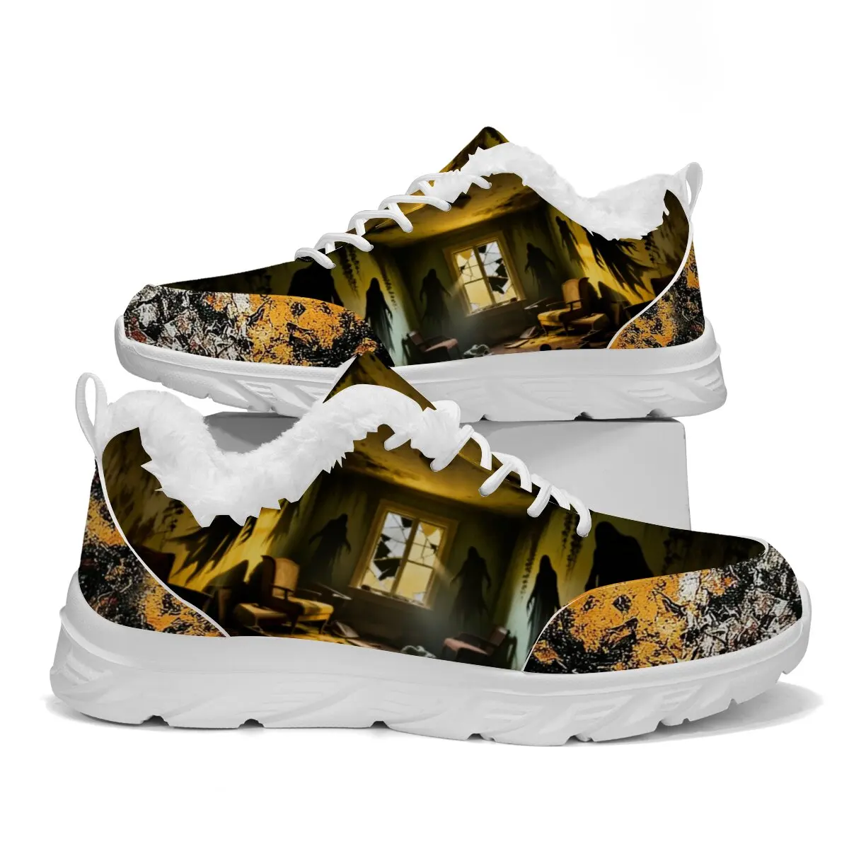 

Новая легкая повседневная спортивная обувь для родителей и детей на плоской подошве со шнуровкой и разноцветными граффити на Хэллоуин