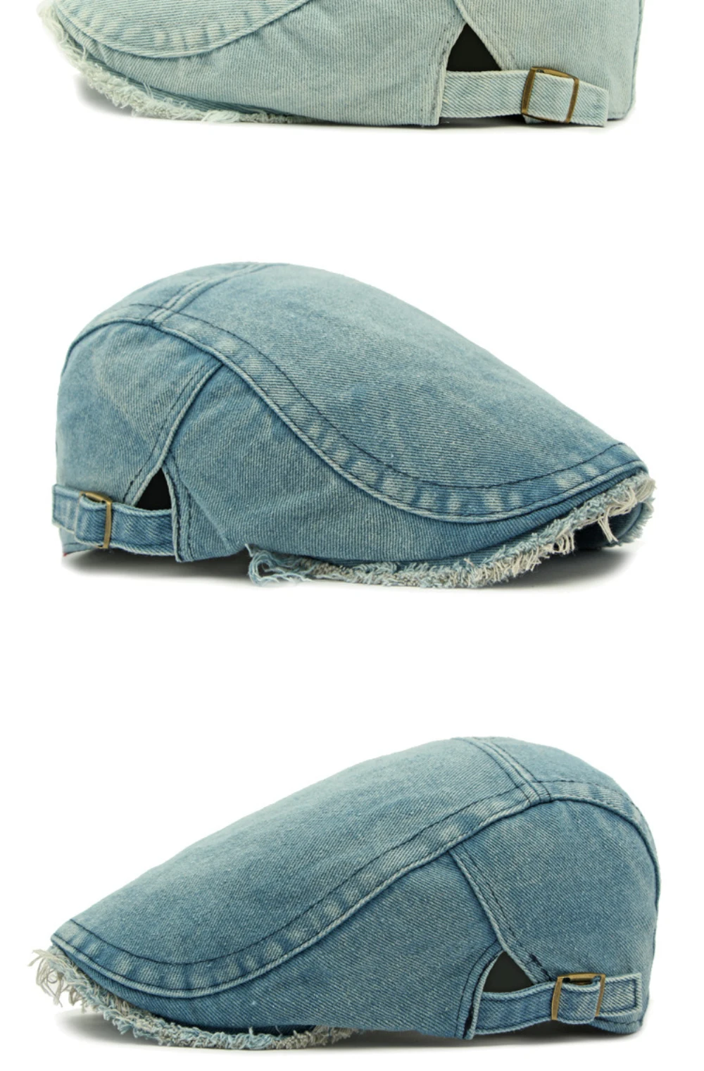 HT4797 Herren- und Damen-Baskenmützen, Einfarbige Baumwoll-Flatcap, Retro Künstler-Mütze für Alle Jahreszeiten, Denim-Baskenmütze – Detail 7