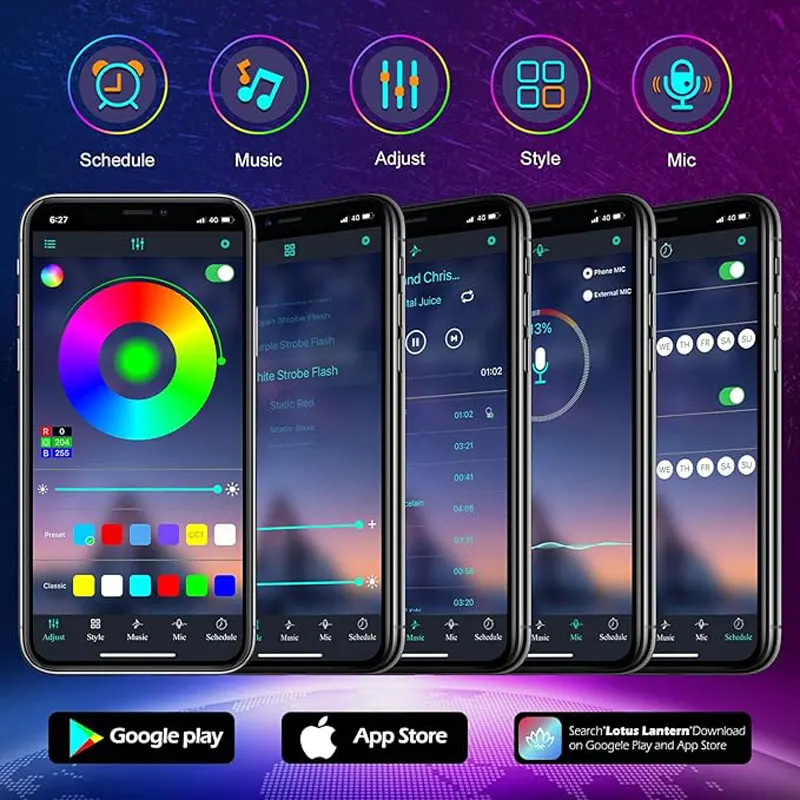 في الهواء الطلق إضاءة مقاومة للماء قطاع ضوء الموسيقى مزامنة Rgb تيار مستمر 24 فولت 10 متر 30 متر 50 متر مصباح ليد مع بلوتوث App التحكم عن بعد تغيير اللون