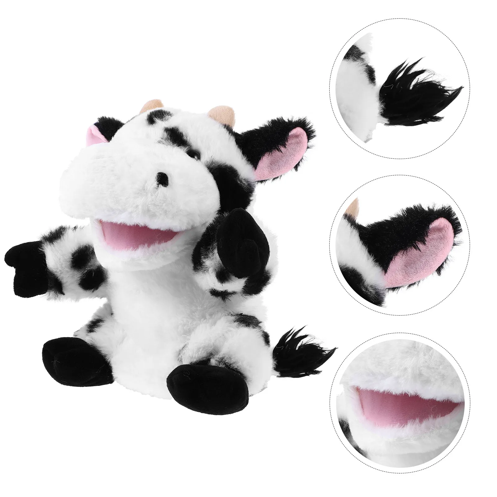 

Cow Cartoon Hand Puppet Soft Stuffed Moveable Mouth Interactive Storytelling Animal Hand Puppet for Educational Parent Child Fun