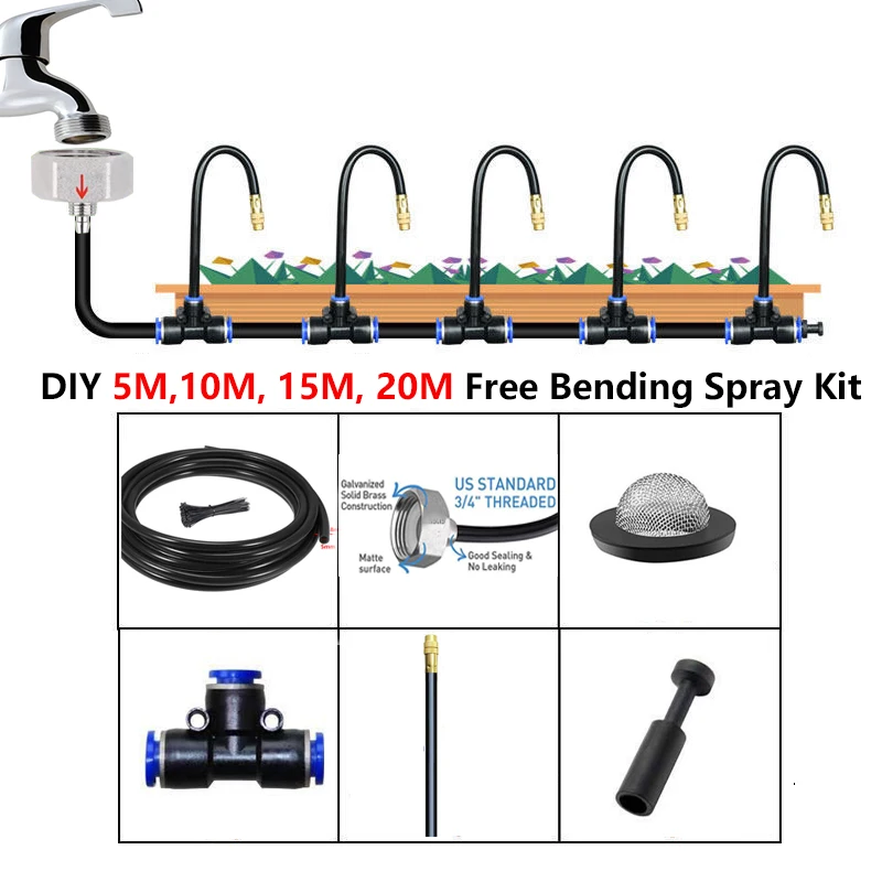 DIY5-20M Free Bending Misting Kit for Lawn Garden Irrigation Universal Adjustable Atomizing Sprayer Garden Water Mister