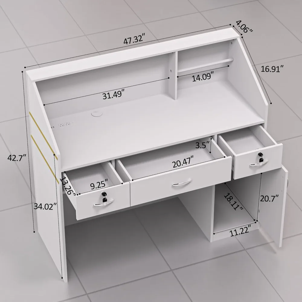 Modern Reception Desk with Counter, Lockers, and Storage Shelves, 48-inch DIY Checkout Counter
