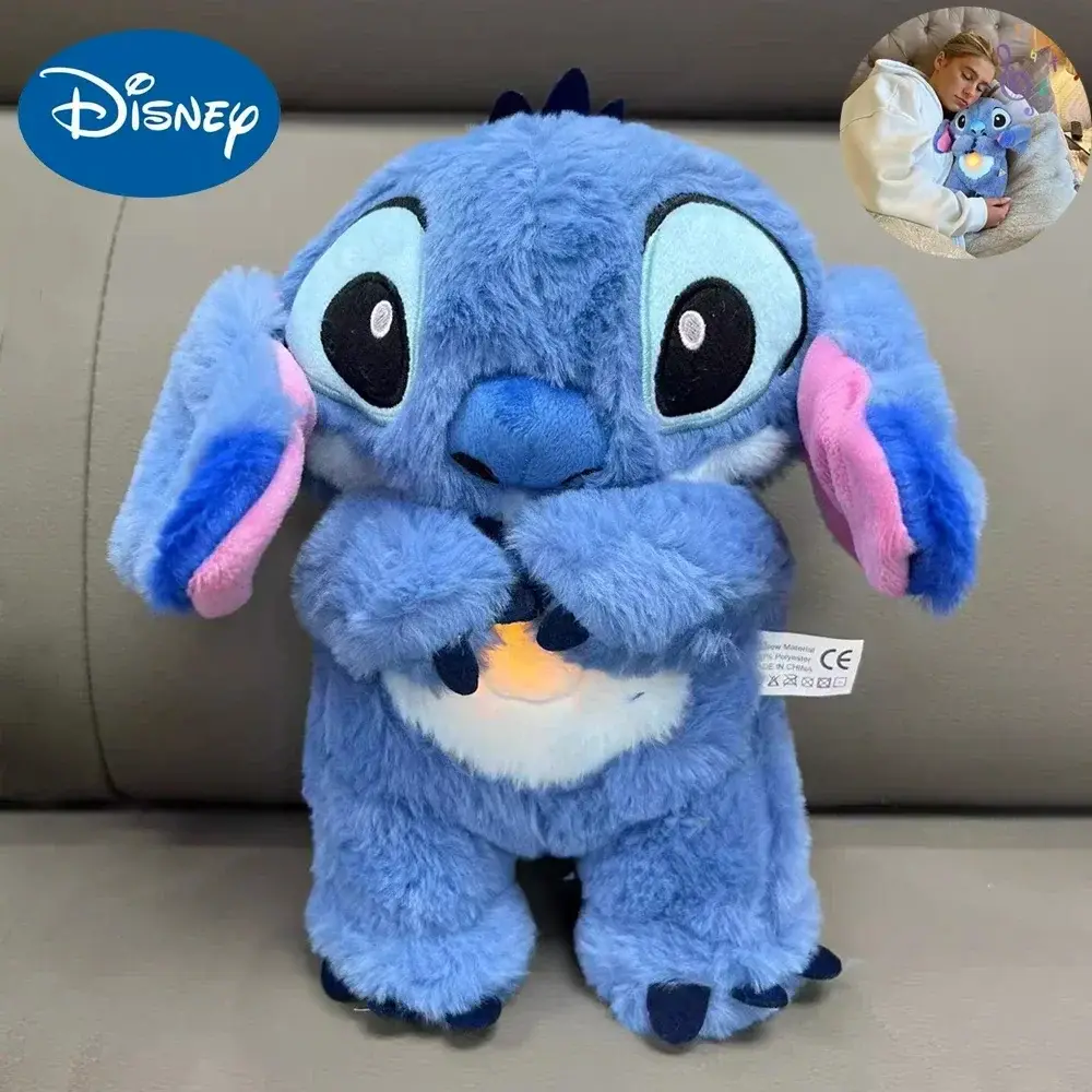 Disney boneca de pelúcia ponto brinquedo dormir respiração urso pelúcia calmante música sono playmate kawaii luz criança brinquedo de pelúcia crianças presente