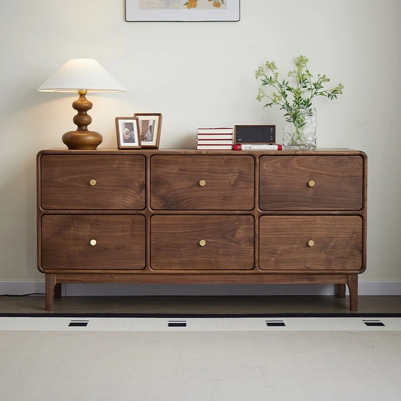 

Six-chest cabinet, bedroom drawer, solid wood side cabinet, storage cabinet against the wall, living room, black walnut locker