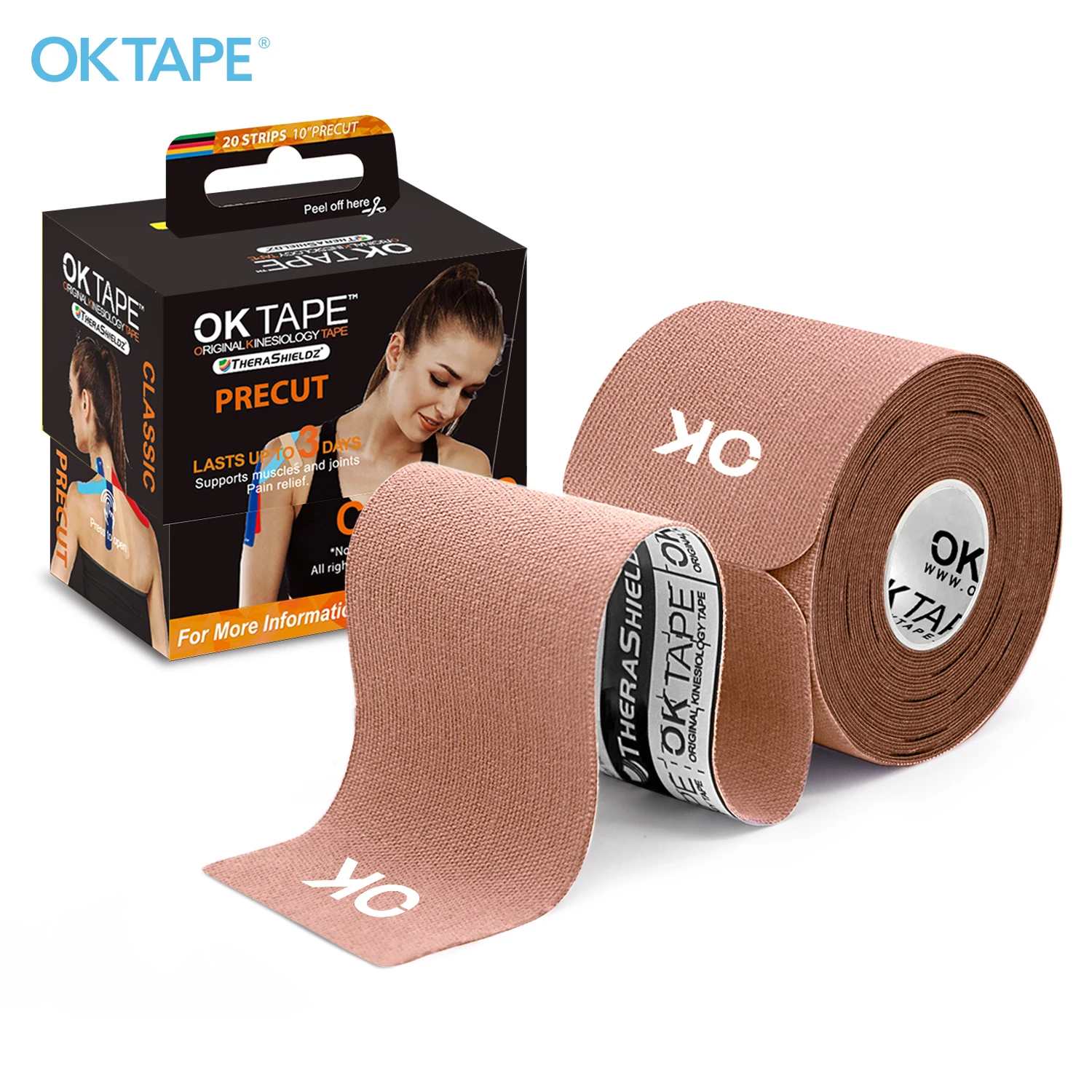 OK TAPE Taśma kinezjologiczna 5CM X 5M Precut, 20 pasków, elastyczny bandaż sportowy bez lateksu, siłownia Fitness kostka kolano palec ramię