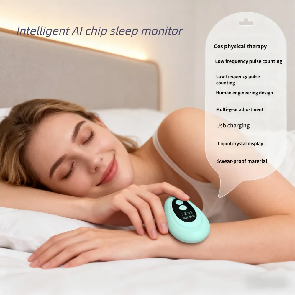 Intelligent handheld sleep monitor with microcurrent pulses to quickly fall asleep and relieve sleep