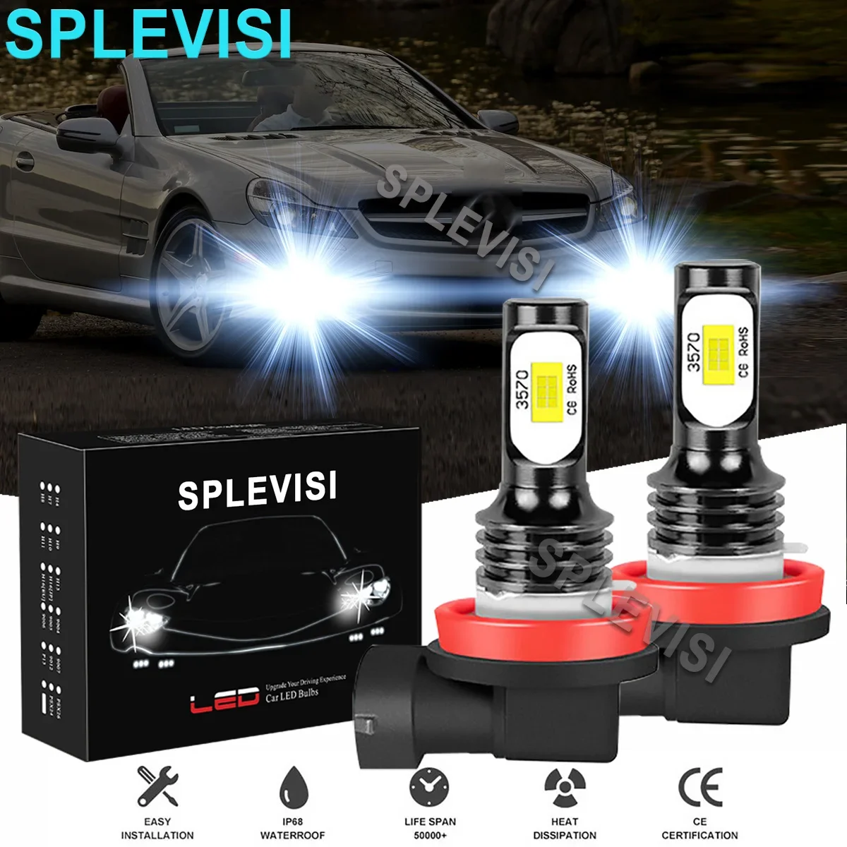 

2PCS White LED Foglight Bulbs 6000K For Mercedes SL R230 2001-2011 MERCEDES C CLASS W204 2007 2018 2019 2010 2011 2012 2013 2014