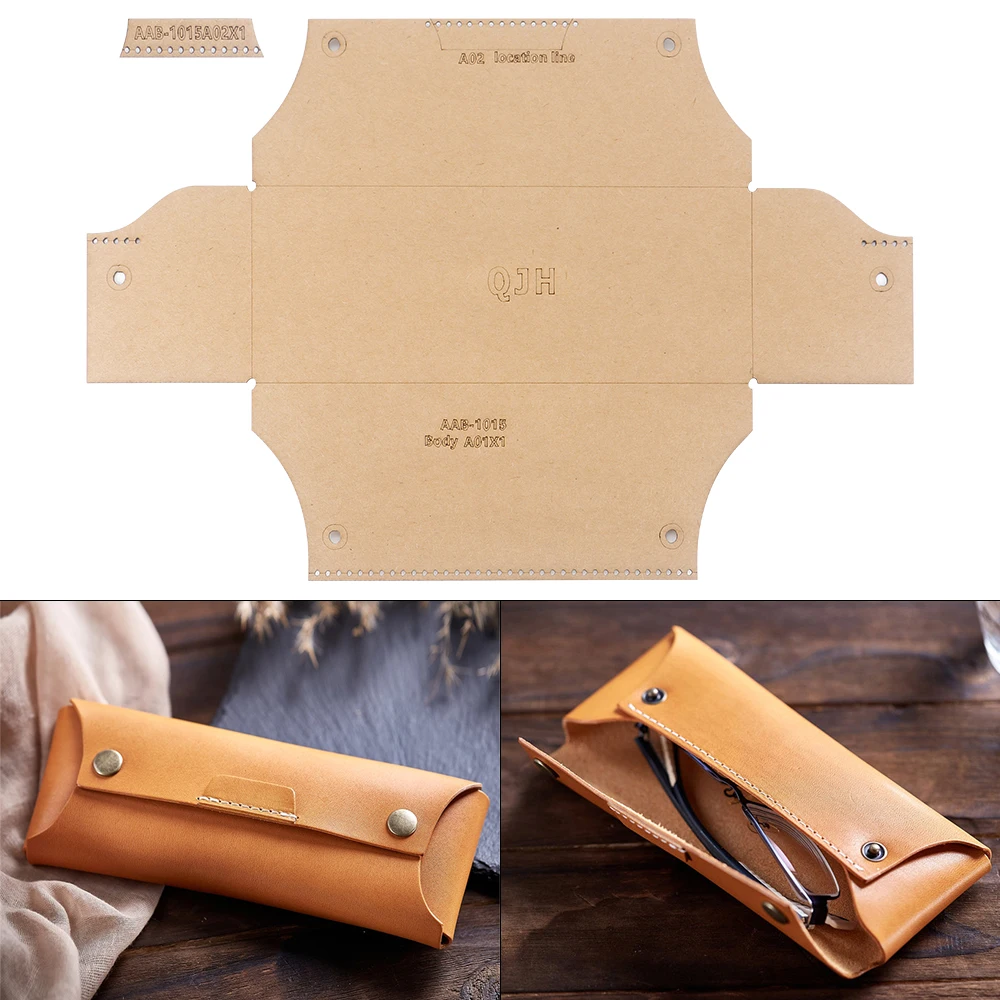 1 Set DIY Kraftpapier-Schablonen für handgefertigte Leder-Stiftetuis & Brillen-Aufbewahrungstaschen, Papier mit Loch-Näh-Schablonenform
