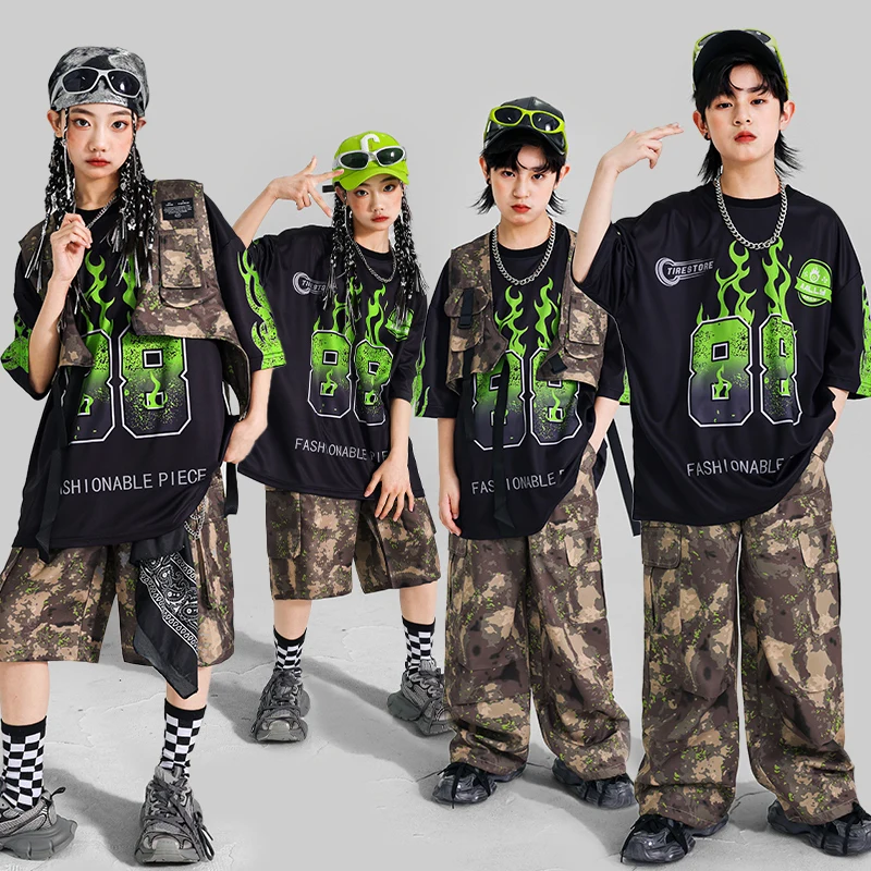 

Korean Fashion Style Kids Hiphop Dance Clothes Boy Girl Camouflage Hip Hop Stage Wear Costume Teenager Child Performance Outfit