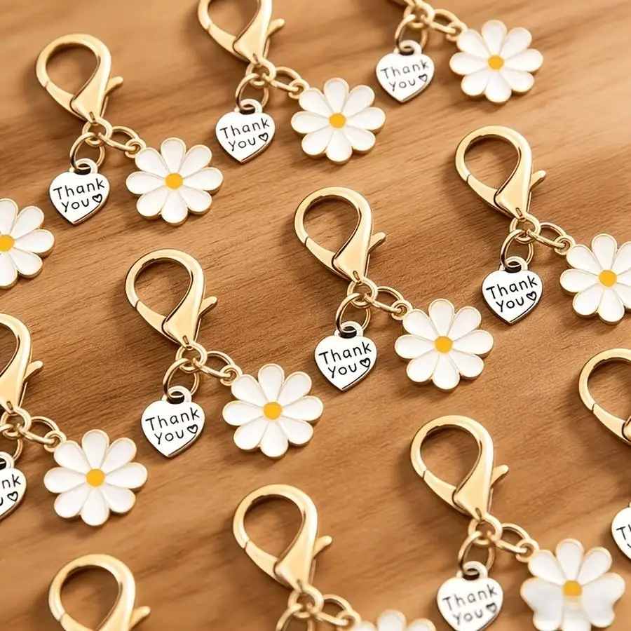 1/5/10/20/50/100pcs Daisy Keychains with Thank You Pendants, Cute Ladies' Bag Charms, Fashion Accessories, Elegant and Charming