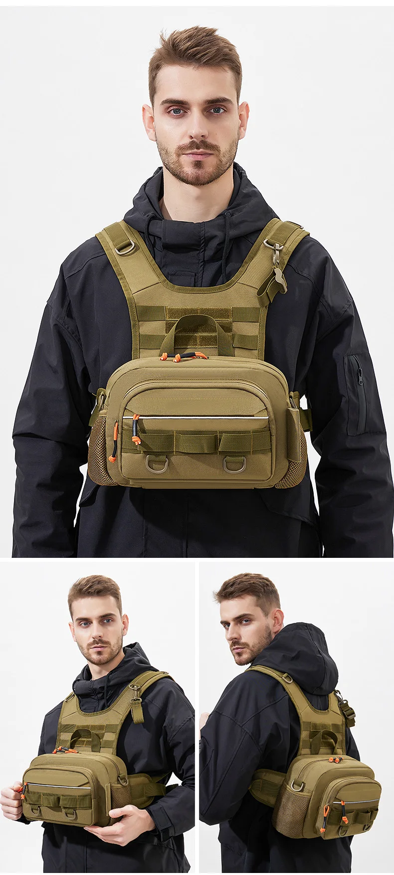 Angeln Locken Vorne Brust Weste Reise Rucksack Camping Wandern Outdoor Radfahren Bergsteigen Ausrüstung Taktische Tackle Tasche für Männer Sac – Detail 3