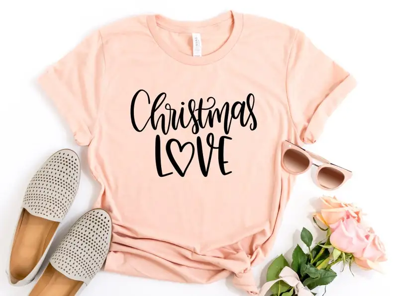 Christmas Love Shirt vetement T-Shirt Short Sleeve Top Tees O Neck  femme 2022 Streetwear harajuku 100% cotton Drop Shipping