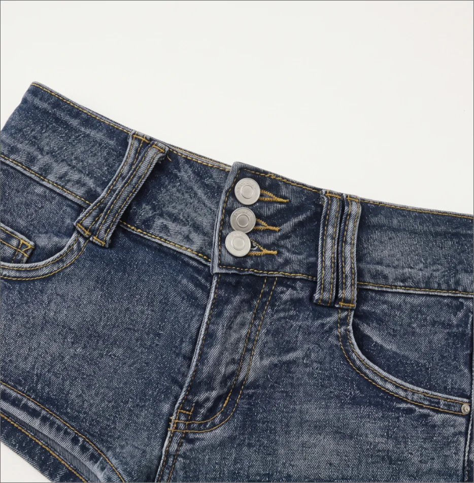 Women 3 Button Fly Retro Washed Denim Shorts Low Waist Slim Fit Ultra Short Hot Pants Wrapped Hip Retro Sexy Cute Mini Shorts