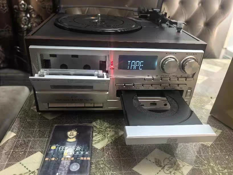 

Retro Vinyl Record Player Multi-functional CD Player Bluetooth Speaker Cassette USB Flash Drive Radio Vintage Music Player