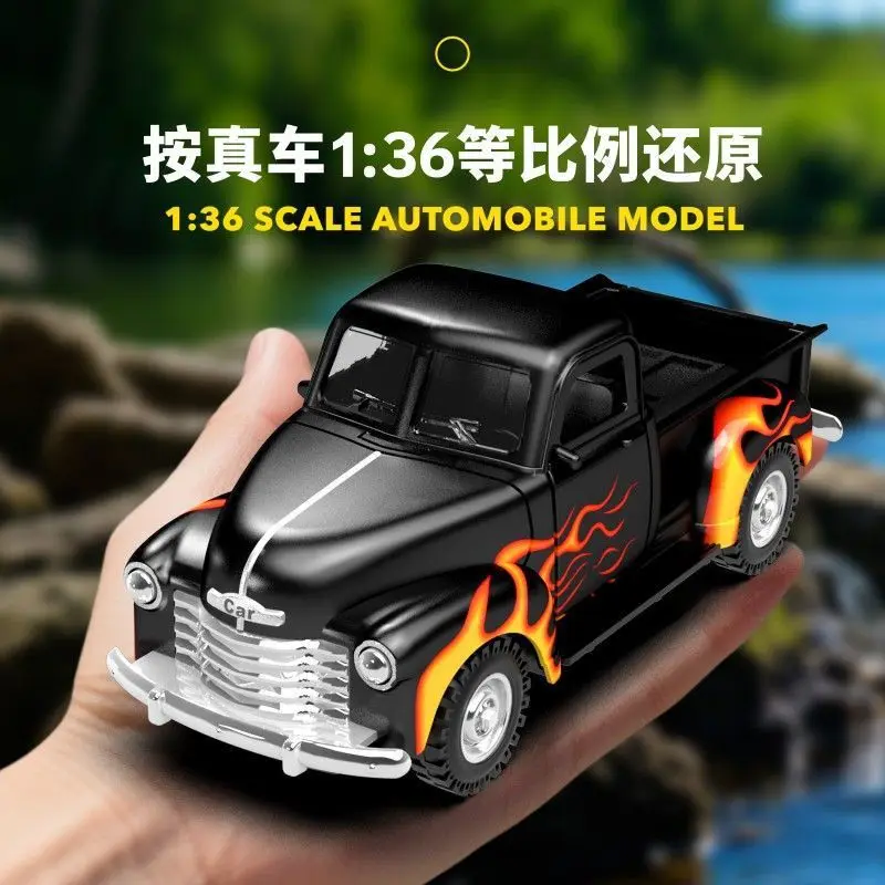Jouet de voiture de Simulation pour enfants, pick-up de flamme, classique, alliage inertiel, modèle de voiture à retirer, ornement, 1:36