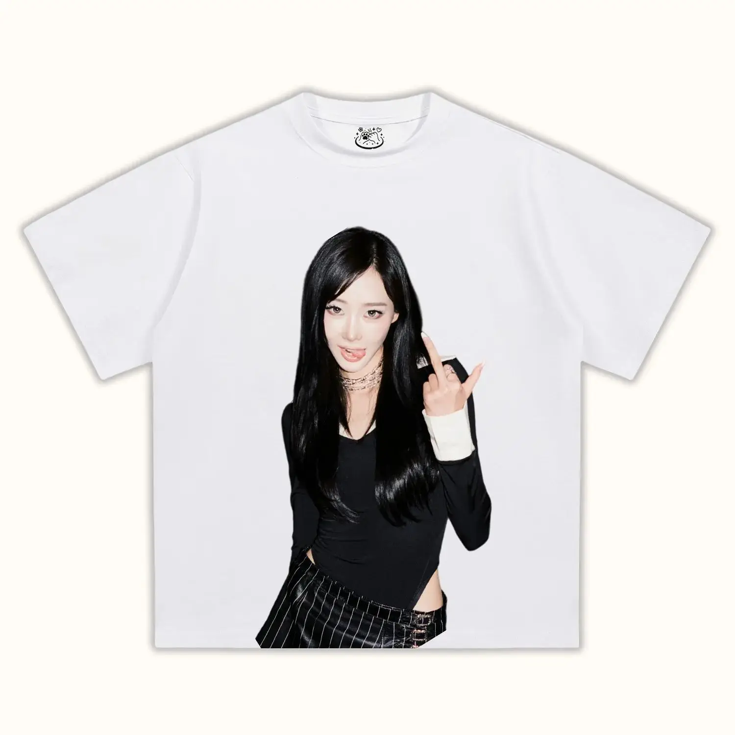 Kpop aespa Winter Korea Idol Fan Cool Tee Men's Women's White Retro Edgy Graphic Print Oversized Short Sleeve Streetwear Top
