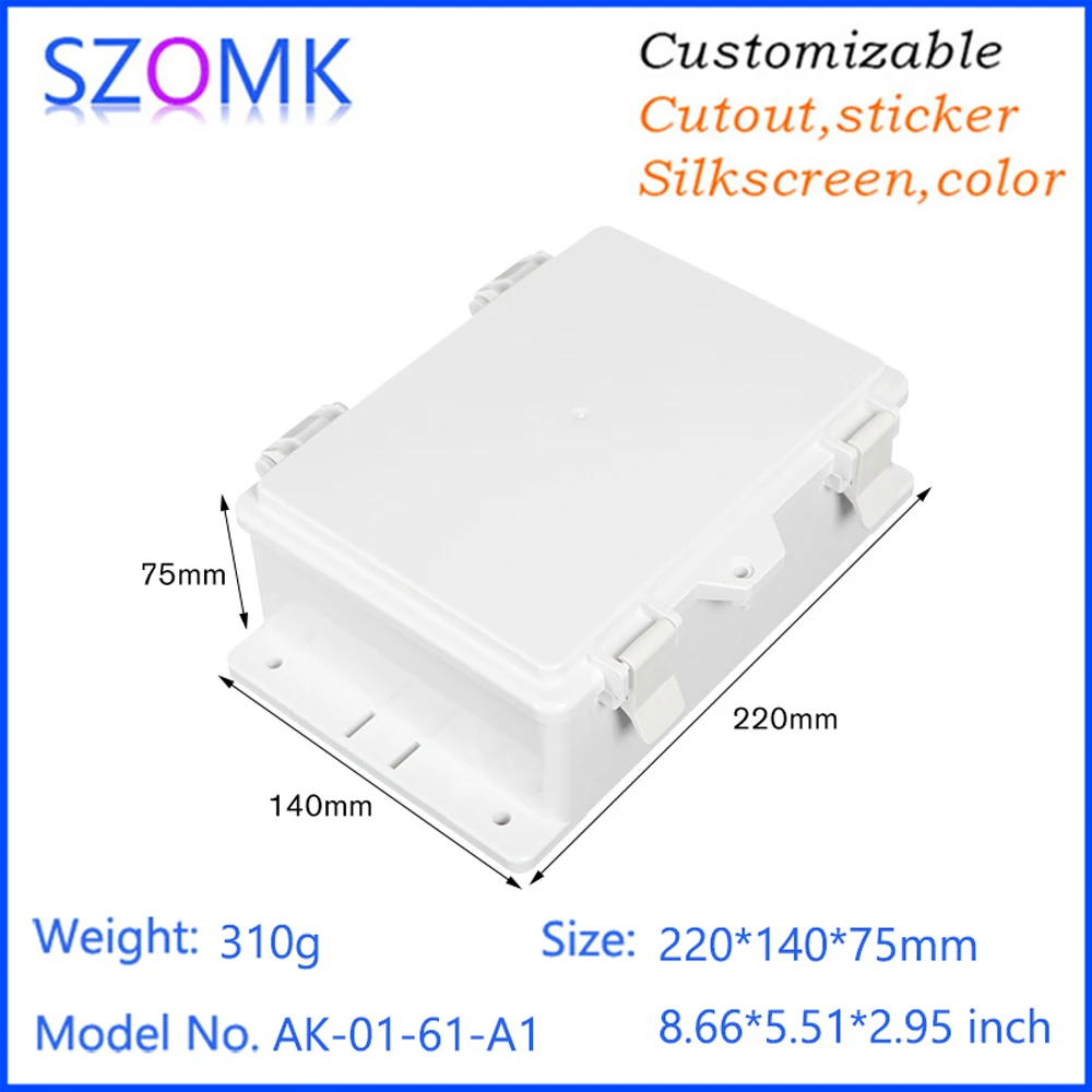 SZOMK AK-01-61 178*128*65mm Custom Wallmount Ip66 Waterproof Plastic Abs Enclosures Junction Box With Hinge Cover