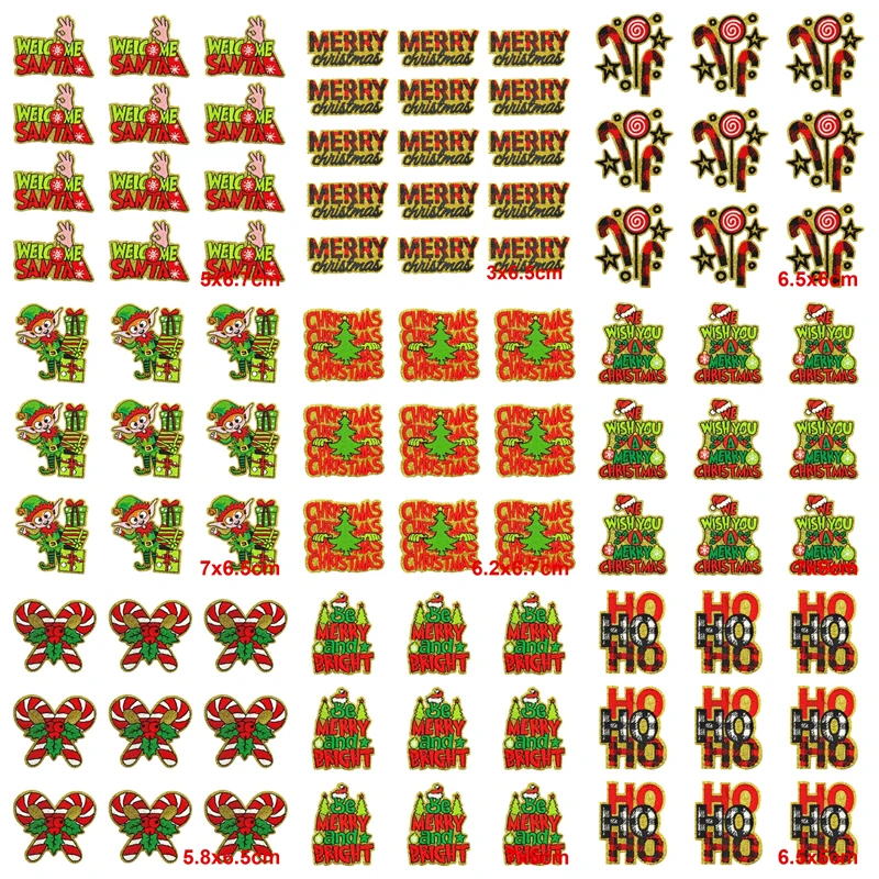 10Pcs/Lot Embroidery Patches Iron On Christmas Patch for Clothing Sew On Badge DIY Santa Candy Cane for Jacket Jeans Shirt Gift