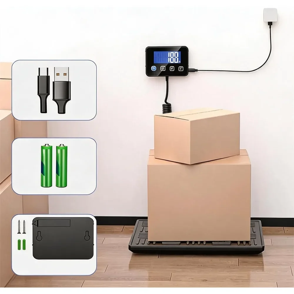 Báscula Digital de Plataforma 300kg, Báscula de Envío de Alta Resistencia con Retroiluminación LCD, Función de Tara y Retención, Sensor de Alta Precisión para Pesaje de Paquetes y Equipaje en
