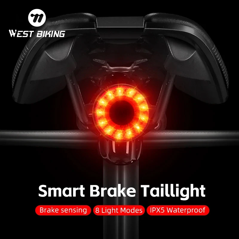 

WEST BIKING Bike Taillight 8 Modes USB Charging LED Bicycle Rear Light MTB Road Bike Smart Brake Sensing Lamp Bicycle Taillight