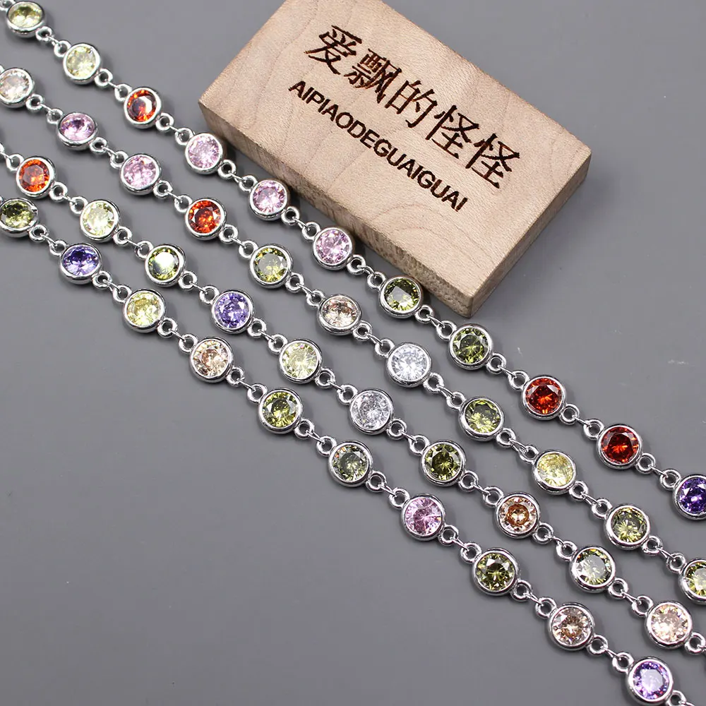 

APDGG 1 Meter Bezel Set 6mm Mix color Cz White Gold Plated Neck Chain Jewelry Making DIY