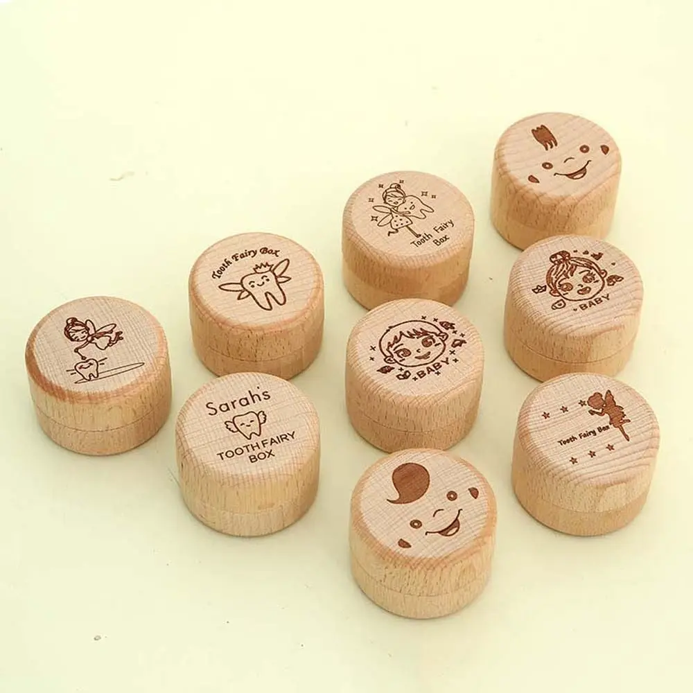 Wooden Wood Baby Tooth Box Baby Teeth Save Fetal Hair Umbilical Cord Preservation Milk Teeth Organizer Primary Teeth