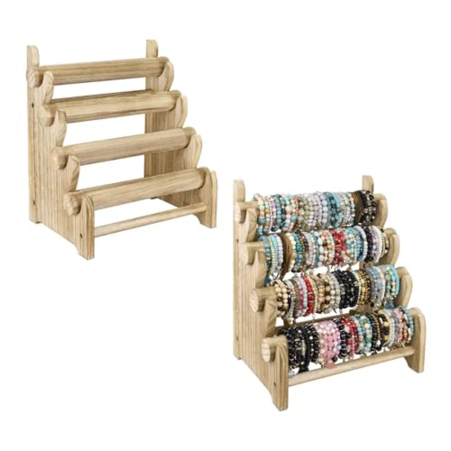 

Набор из 2 антикварных деревянных 4-х уровневых ювелирных изделий, подставка для браслета, органайзер для резинок для волос, держатель для витрины магазина и домашнего стойки