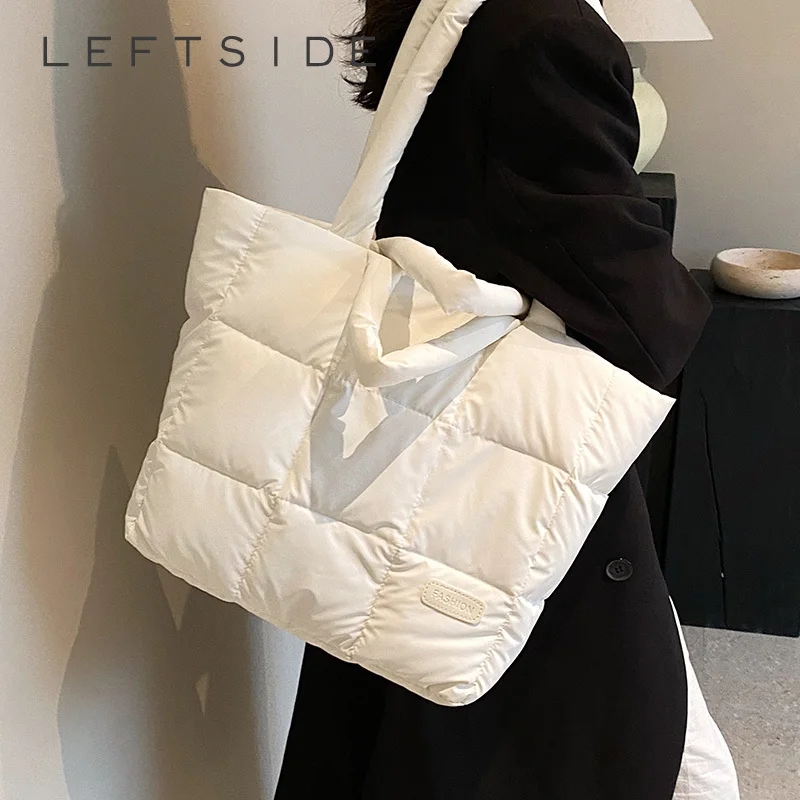 LEFTSIDE Oxford Simple Padded Shoulder Bag for Women 2023 Korean Fashion Designer Soft  Tote Bag Trends Winter large Handbags