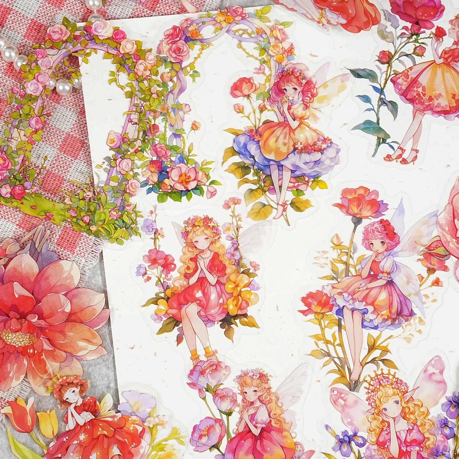 Etori Life Dreamy Flower Spirit Różowe Naklejki z Motywem Elfów Ogrodowych, DIY Scrapbook, Notatnik, Naklejki na Telefon, Papierowe Torby na Prezenty, Artykuły Szkolne, Naklejki dla Dzieci