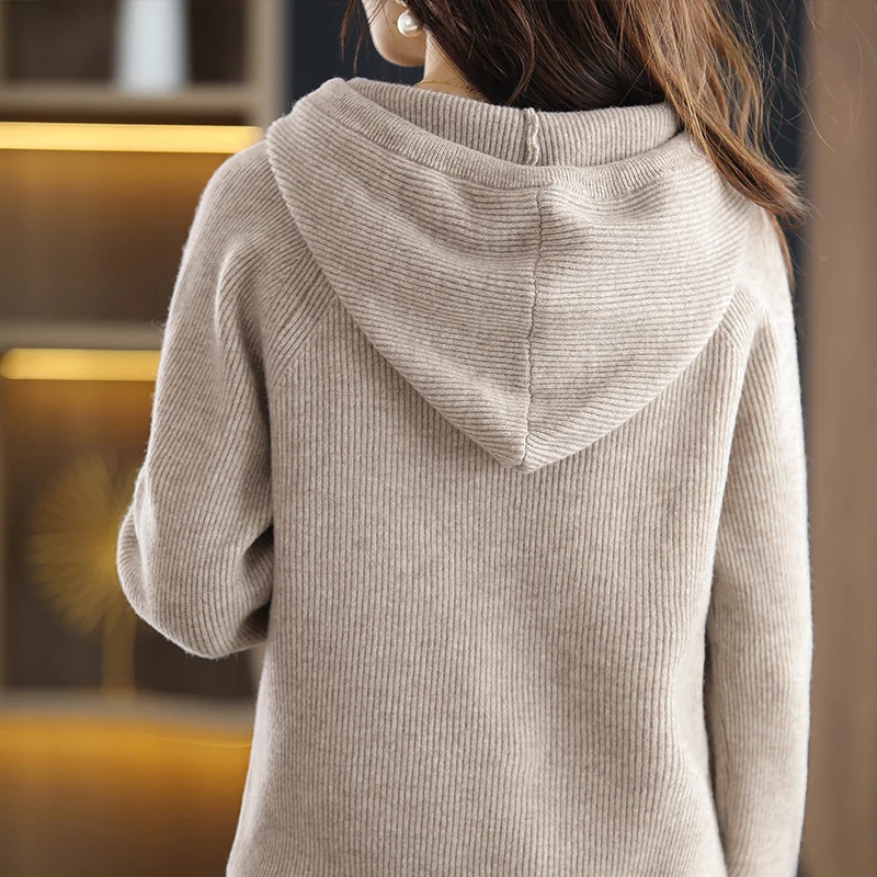 Nuevo Otoño Invierno mujer suéter cálido mezcla de lana de Cachemira jersey con capucha abrigo con cuello Casual chaqueta gruesa de punto Tops suéter